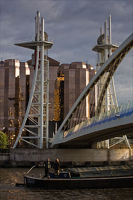 Salford Quays with barge. Fine Art Landscape Photography by Gary Waidson