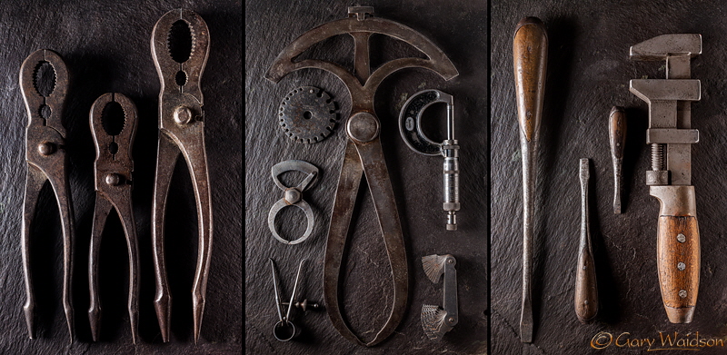 Tools Triptych - Waylandscape. Fine Art Photography by Gary Waidson